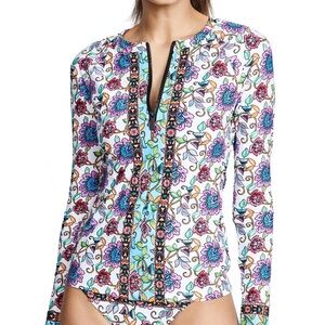 Nanette Lepore Multicolor Floral Print 1/4 Zip Rash Guard NWOT